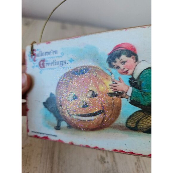 Halloween sign pumpkin frances shabby chic ornament large cat boy unique - Picture 3 of 6